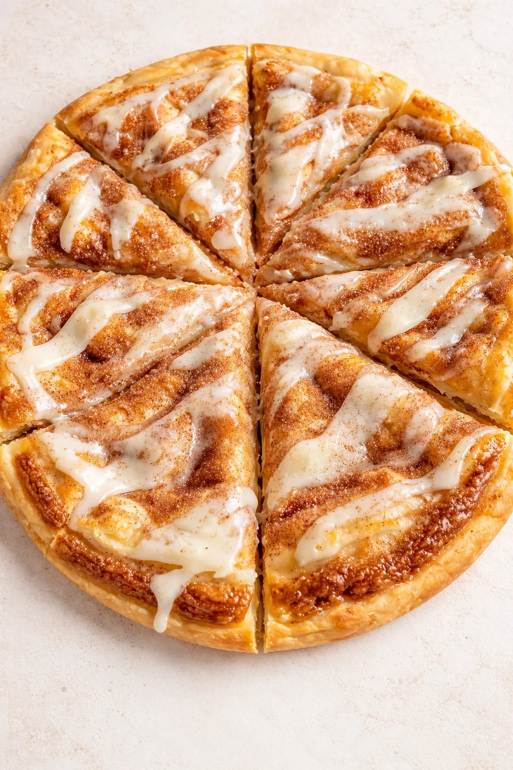 Straight-down overhead view of Cinnamon-Sugar Pizza made with Crescent Rolls
