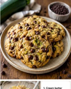Delicious freshly baked zucchini cookies with chocolate chips on a plate.
