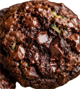 Close-up of rich, fudgy chocolate zucchini cookies with melted chocolate chips.