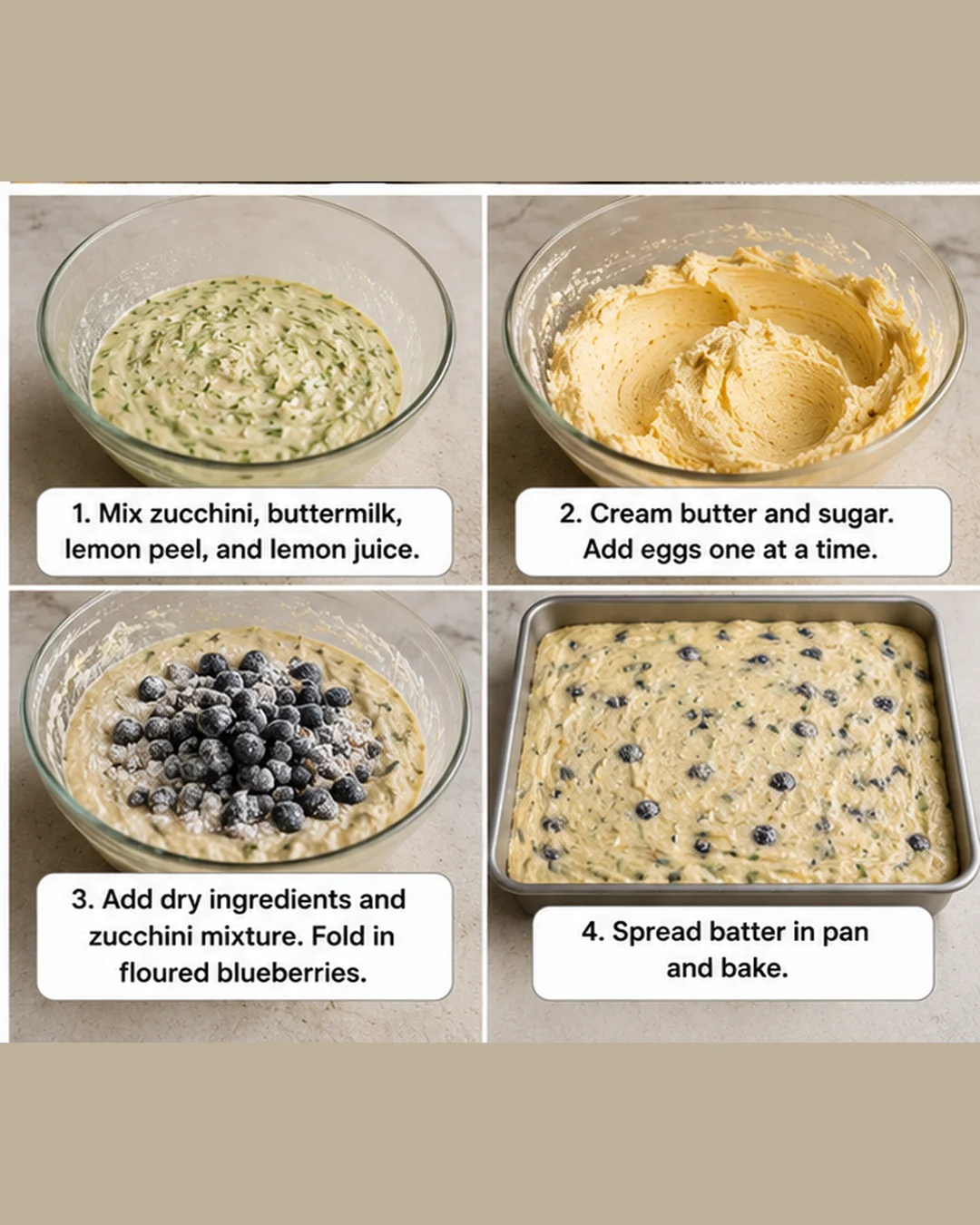 Blueberry Zucchini Squares Delicious blueberry zucchini bars with lemon glaze on a sheet pan.