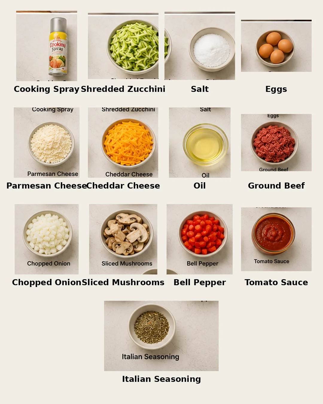Layered zucchini casserole with ground beef, cheese, and tomato sauce on a baking dish.