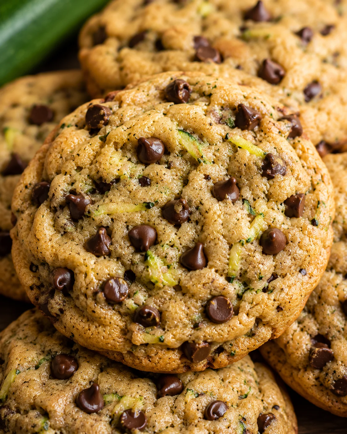 Chocolate Chip Zucchini Cookies Close-up of soft zucchini cookies filled with chocolate chips and a hint of cinnamon.