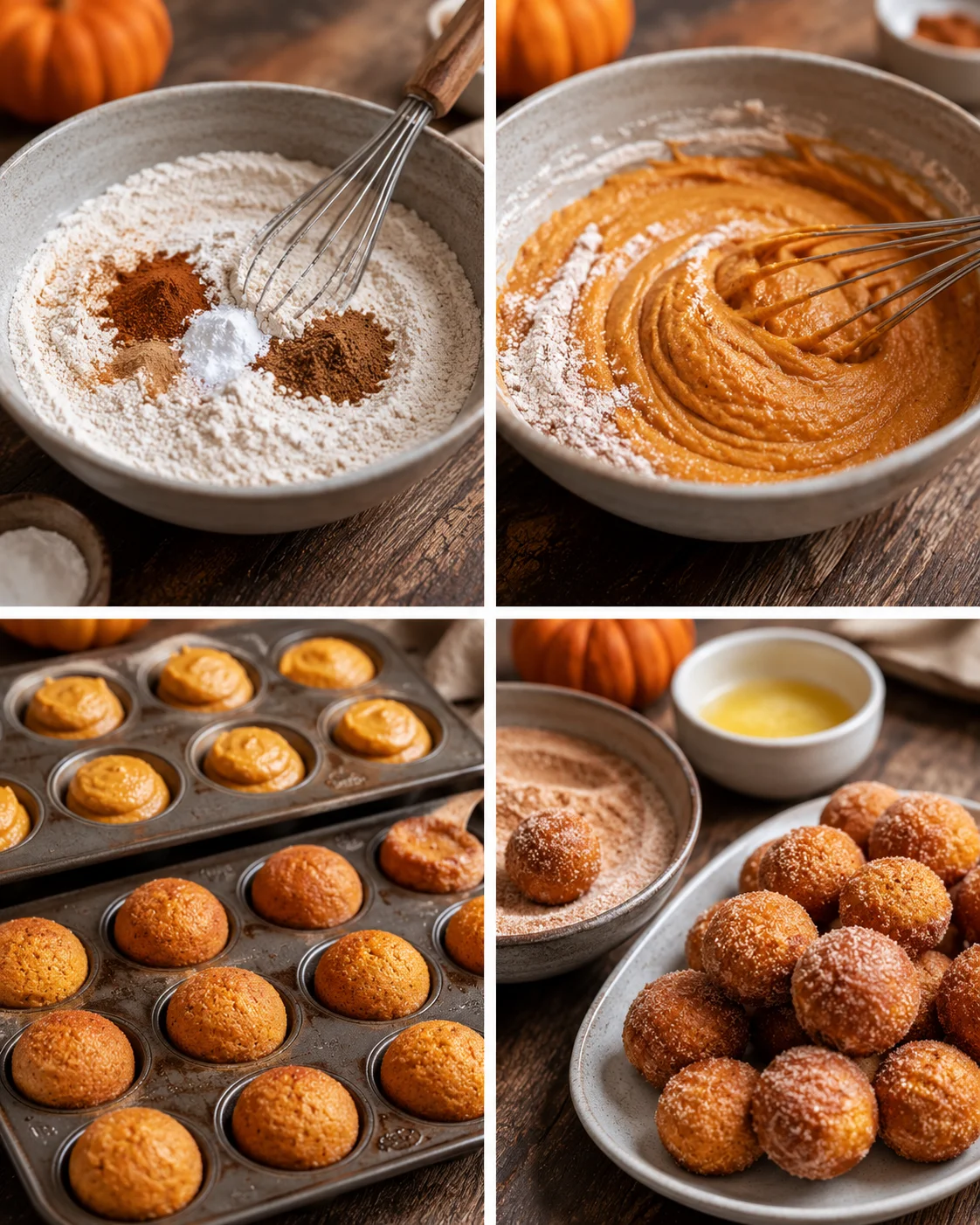 Process placeholder: check baked donut holes for doneness — toothpick comes out clean and tops spring back