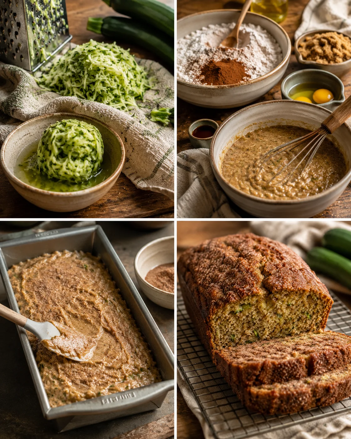 Freshly grated zucchini and cinnamon sugar in the baking process
