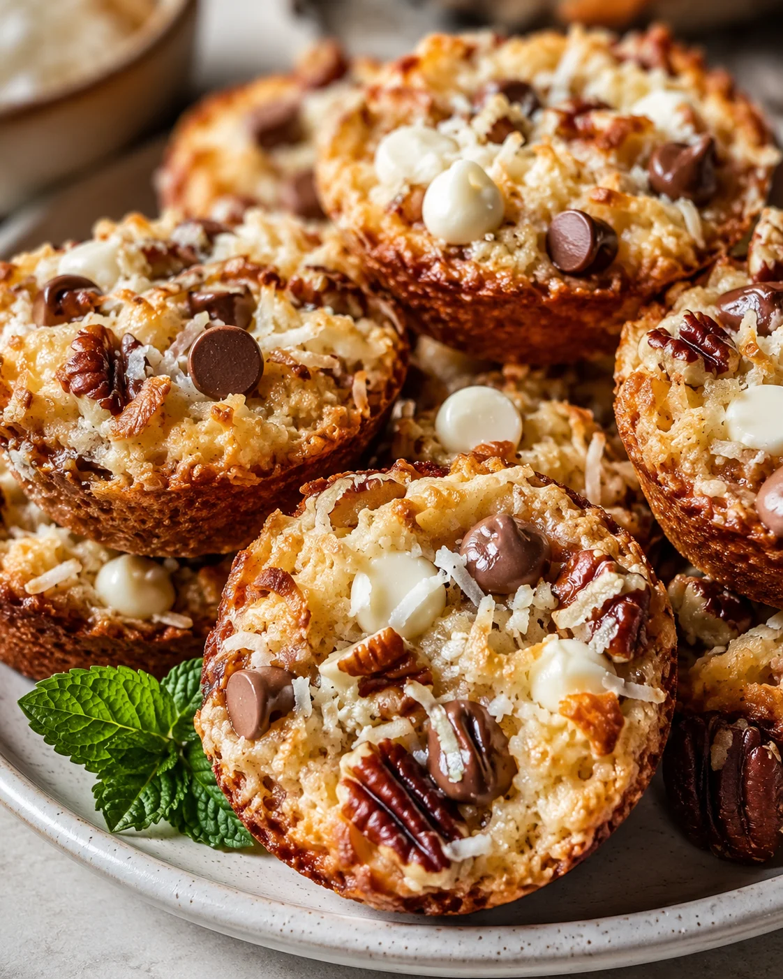 Delicious keto cookies with chocolate, coconut, and pecans, baked to perfection.