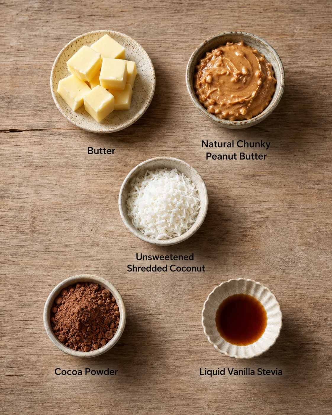 No-Bake Keto Cookies Delicious homemade no-bake keto cookies on a wooden surface
